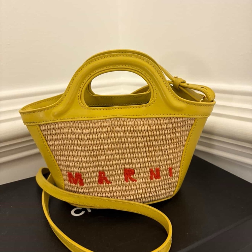 Marni Yellow and Tan Woven Handbag